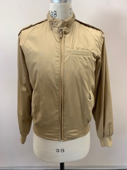Mens, Windbreaker, PERE MAR, Khaki Brown, Poly/Cotton, C: 38, M, Mock Neck, Tab With Snap Buttons At Collar, Zip Front, 3 Pockets, Epaulets, Ribbed Cuffs & Waist