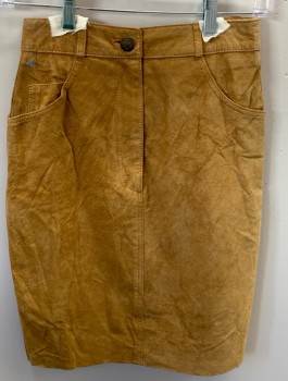 Womens, Skirt, LANNA, Caramel Brown, Leather, Solid, W 26, 4, H 35, F.F, Zip Front, Belt Loops, 3 Pockets, Back Vent