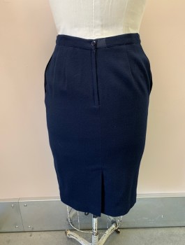 Womens, Skirt, NL, Navy Blue, Wool, Solid, W34, Back Zipper, 2 Pockets, Pleated