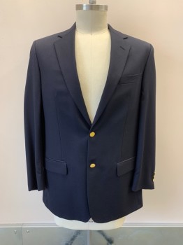 Mens, Sportcoat/Blazer, BOTANY 500, Navy Blue, Wool, 41L, Notched Lapel, Single Breasted, Button Front, Gold Buttons, 3 Pockets