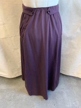 NL, Aubergine Purple, Wool, Belted Sides with Faux Buttons, Concealed Snap Buttons at Back, Single Horizontal Seam on Sides, Floor Length Hem