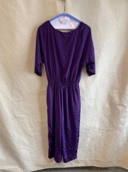 Womens, Jumpsuit, CALIFORNIA KRUSH, Purple, Polyester, Dots, W22-28, B:34, H:36, Self Pattern, Dolman Short Sleeves, Round Neck, V-back, 3 Buttons In Back, Elastic Waistband, 2 Pockets