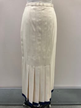 Womens, 1940s Vintage, Piece 2, N/L, Cream, Silk, Cotton, Solid, W24, Knife Pleated With Navy Trim, CB Zipper