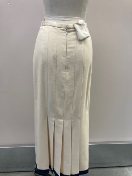 Womens, 1940s Vintage, Piece 2, N/L, Cream, Silk, Cotton, Solid, W24, Knife Pleated With Navy Trim, CB Zipper