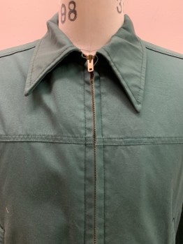 Mens, Jacket, LEE, Dk Green, Polyester, Cotton, Solid, S, L/S, Zip Front, Collar Attached, Side Pockets,