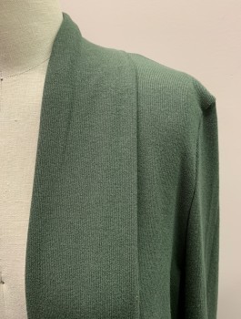 Womens, Cardigan Sweater, HALSTON, Moss Green, Viscose, Polyester, Solid, M, Open Front, Long, Shawl Collar,