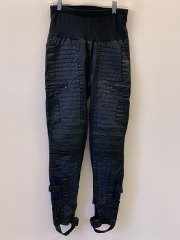 Womens, Sci-Fi/Fantasy Pants, NL, Black, Navy Blue, Synthetic, Solid, Camouflage, W26-28, S, 30, Elastic Waist, Strips On Front & Back Leg, Camo Insert, 4 Pckts, Stirrups