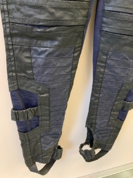 Womens, Sci-Fi/Fantasy Pants, NL, Black, Navy Blue, Synthetic, Solid, Camouflage, W26-28, S, 30, Elastic Waist, Strips On Front & Back Leg, Camo Insert, 4 Pckts, Stirrups
