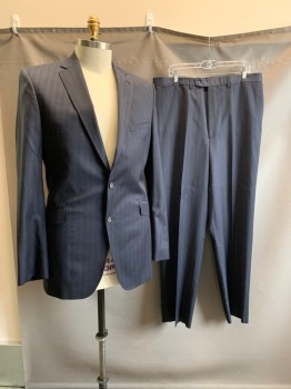 TED BAKER, Navy Blue, Black, Wool, Plaid, Notched Lapel, Single Breasted, Button Front, 2 Buttons, 3 Pockets