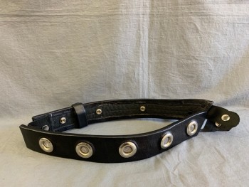 Unisex, Sci-Fi/Fantasy Belt, NL, Black, Leather, Large Silver Grommets with Metal Mesh, 1 Keeper, Velcro Straps, *Closure Buttons are Not Opposite, Do Not Close