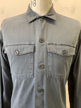 Mens, Casual Shirt, All Saints, Dk Gray, Cotton, Solid, S, L/S, Button Front, C.A., Chest Pockets