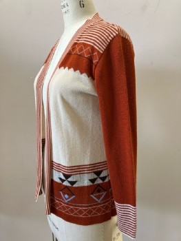 Womens, Sweater, N/L, Orange, Beige, Stripes, B: 34, Open Front, L/S