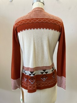 Womens, Sweater, N/L, Orange, Beige, Stripes, B: 34, Open Front, L/S