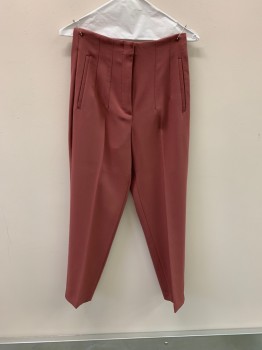 Womens, Slacks, ZARA, Dusty Rose Pink, Polyester, Viscose, W26, S, High Waisted, Zip Front, Side Pockets
