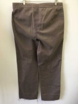 Mens, Pants 1890s-1910s, N/L, Brown, Cotton, Solid, 34/28, Twill, Button Fly, Suspender Buttons at Inside Waist, 2 Side Seam Pockets, Over-dyed Brown