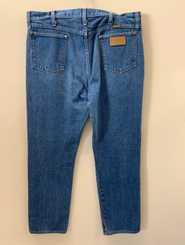 Mens, Jeans, WRANGLER, Denim Blue, Cotton, Solid, 34/32, Belt Loops, Button Tab, Zipper, 5 Pockets