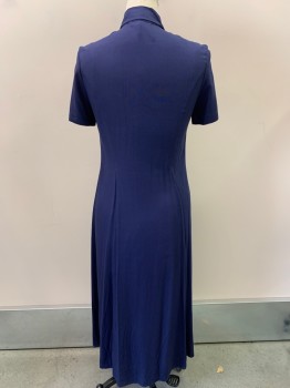 HOUSE OF FRASER, Navy Blue, Viscose, Linen, Solid, S/S, Button Front, Collar Attached, Chest Pocket, Vertical Seams