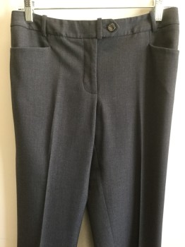 CALVIN KLEIN, Gray, Polyester, Rayon, Solid, Low Rise, Flat Front, Button Tab, 3 Pockets,