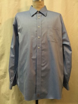 NORDSTROM, Blue, Cotton, Herringbone, Blue, Tiny Herringbone, Button Front, Collar Attached, Long Sleeves, 1 Pocket,