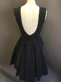 ALICE & OLIVIA , Black, White, Black with Small White Pearl All Over, Round Wide Neck Sleeveless, Deep Scoop Back, Zip Back, Bias Cut Skirt
