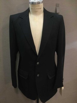 Mens, Blazer/Sport Co, JCPenney, Black, Polyester, Solid, 38R, Single Breasted, Collar Attached, Notched Lapel, 3 Pockets, 2 Buttons
