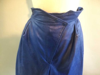 CJ TODD, Royal Blue, Leather, Solid, Single Pleat, Asymmetrical Zip Front, 2 Snaps, Adjustable Side Waist Tabs, Pegged Baggies, No Waistband, 2 Hip Pocket,