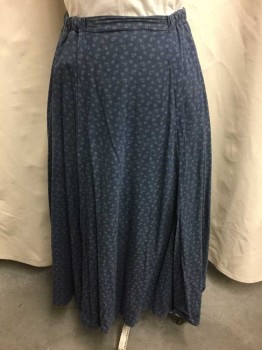 N/L MTO, Navy Blue, Tan Brown, Cotton, Calico , Dotted Pattern, Elastic and Drawstring Waist with Non Elastic Panel In Front, with 2 Vertical Pleat Columns On Each Side, Floor Length, Made To Order