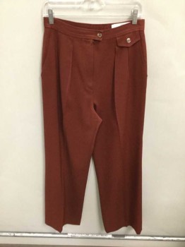 RHP, Brick Red, Wool, Solid, High Waist, Double Pleats, Zip Fly & Button Tab, Straight Leg, Early 1980's