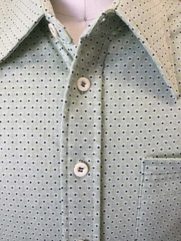 N/L, Mint Green, Cream, Navy Blue, Polyester, Dots, Geometric, Mint W/cream Circle W/navy Dot in the Middle Print, Collar Attached, Cream Button Front, 1 Pocket, Short Sleeves,