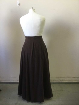NL, Dk Brown, Wool, Synthetic, Solid, Straight of Grain Front. Floor Length. Drawstring Adjustable Waist (no String )inverted Pleat Center Back, with Novelty,