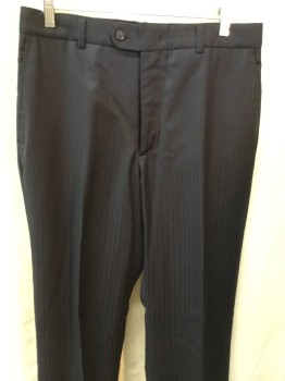 Mens, Suit, Pants, N/L, Navy Blue, Wool, Stripes - Shadow, 31I, 32W, Flat Front, Zip Front, Button Tab, 4 Pockets,