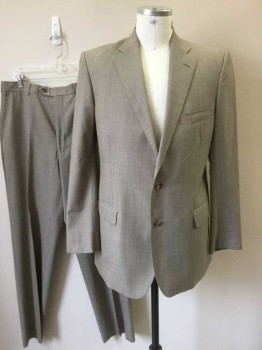 BROOKS BROTHERS, Lt Brown, Wool, Birds Eye Weave, Single Breasted, Collar Attached, Notched Lapel, 2 Buttons,  3 Pockets, Hand Picked Collar/Lapel