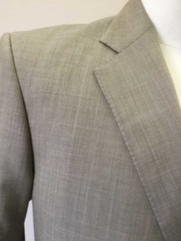 BROOKS BROTHERS, Lt Brown, Wool, Birds Eye Weave, Single Breasted, Collar Attached, Notched Lapel, 2 Buttons,  3 Pockets, Hand Picked Collar/Lapel