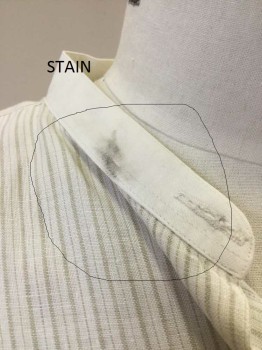CHRIS SHIRTS, Off White, Sage Green, Linen, Stripes, Upper Class Shirt. White Collar Band, Button Front, Long Sleeves with French Cuffs, Bib Front with Tab,