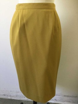 Womens, Skirt, LE PAINTY, Mustard Yellow, Wool, Solid, H36, W26, Twill/Chino Fabric, Pencil, Center Back Zipper,