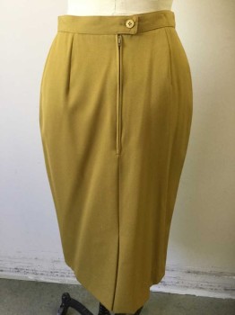 Womens, Skirt, LE PAINTY, Mustard Yellow, Wool, Solid, H36, W26, Twill/Chino Fabric, Pencil, Center Back Zipper,
