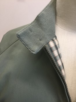 Mens, Casual Jacket, FALCON BAY, Sage Green, Cotton, Polyester, Solid, 3XL, Zip Front, Raglan Sleeves, Stand Collar, 2 Flap Pockets with Button Closures , Rib Knit at Waistband, Plaid Lining