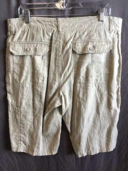 Mens, Shorts, CALVIN  KLEIN, Khaki Brown, Linen, Solid, 33, 1.5" Waistband with Belt Hoops, 6 Pockets, Zip Front,