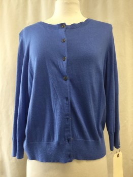 BANANA REPUBLIC, French Blue, Cotton, Silk, Solid, Button Front, 3/4 Sleeves
