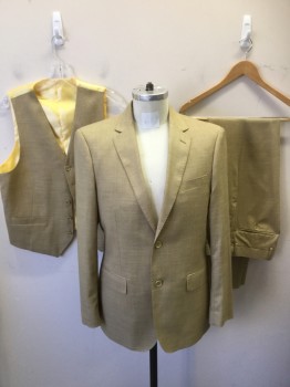 Mens, Suit, Pants, ANTONIO CARDINNI, Dijon Yellow, Wool, Polyester, Open, 34, Flat Front, Button Tab,