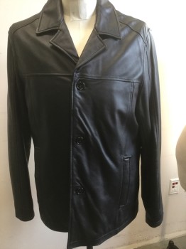 Mens, Leather Jacket, M JULIAN, Black, Leather, Solid, M, Button Front, Notched Lapel,