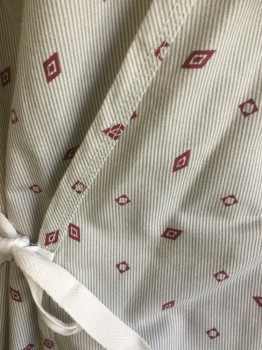 Unisex, Patient Robe, FASHION SEAL, White, Gray, Red Burgundy, Cotton, Polyester, Novelty Pattern, Stripes, O/S, Wrap Front, Striped with Diamond Novelty Pattern,