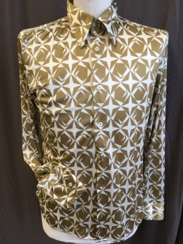 DIESEL, Cream, Gold, Polyester, Geometric, Collar Attached, Button Front, Long Sleeves,