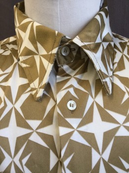 DIESEL, Cream, Gold, Polyester, Geometric, Collar Attached, Button Front, Long Sleeves,