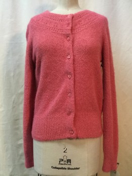 Womens, Sweater, THE REEDS, Pink, Nylon, Polyester, Solid, M, Button Front, Open Work Yolk Detail