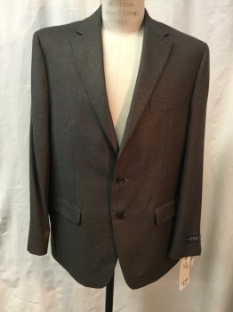 Mens, Sportcoat/Blazer, LAUREN, Brown, Dk Brown, Teal Blue, Polyester, Viscose, Check , 42R, Single Breasted, 2 Buttons, Notched Lapel, 3 Pocket,