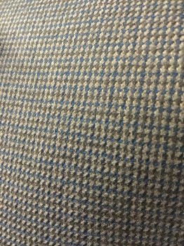 Mens, Sportcoat/Blazer, LAUREN, Brown, Dk Brown, Teal Blue, Polyester, Viscose, Check , 42R, Single Breasted, 2 Buttons, Notched Lapel, 3 Pocket,
