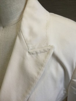 TAHARI, White, Cotton, Elastane, Solid, Single Breasted, Peaked Lapel, 1 Button, Fitted, White Top Stitching Detail at Lapel, Front Opening and 2 Pockets, White Lining