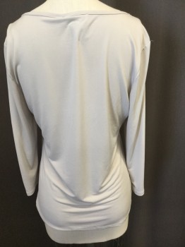 Womens, Top, CARMEN MARC VALVO, Lt Gray, Polyester, Spandex, Solid, M, Boat Neck, 3/4 Sleeves, Brass Stud Detail