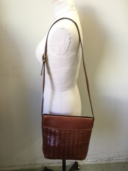 MILA PAOLI, Brown, Leather, Woven Leather Front Pocket with Snap, Zip Back Pocket, Zip Closure, Adjustable Strap